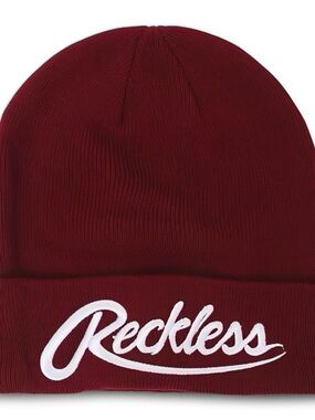 Young & Reckless | Burgundy Cuffed Beanie ‘Reckless’ Skater Hat - Adult One Size